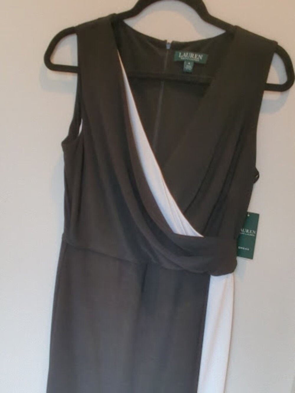 NWT Ralph Lauren Black & White Colorblock Wrap Dress Size 6